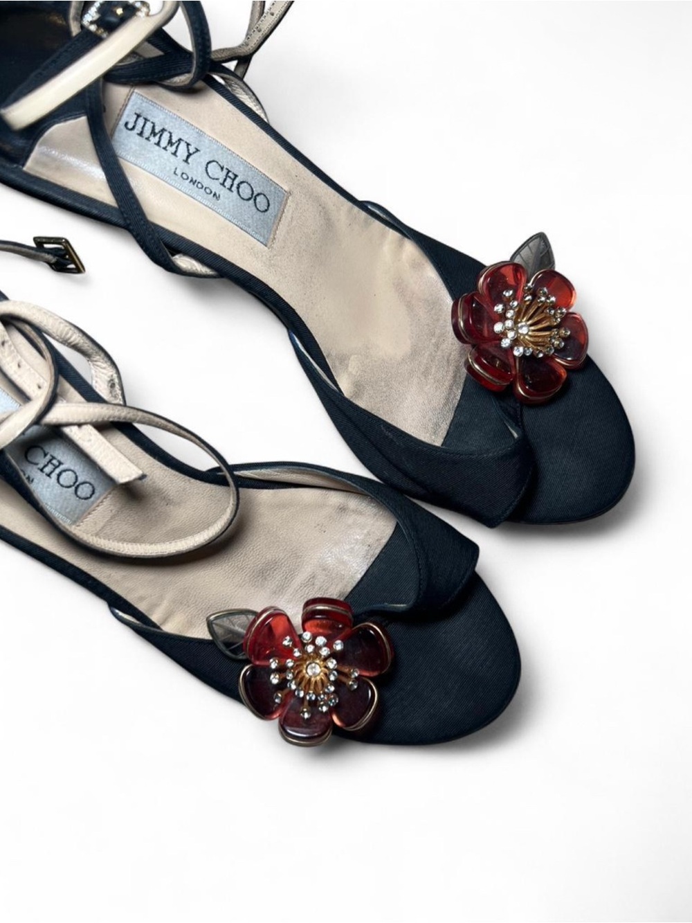 Vintage Jimmy Choo Floral Black Strappy Heels - Picture 4 of 7